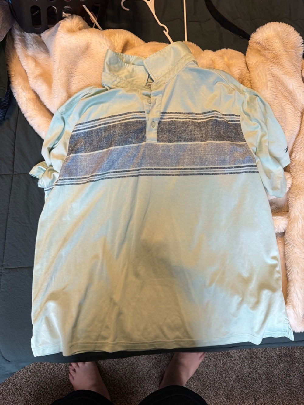 Reebok Light Aqua Polo with Navy Stripe
